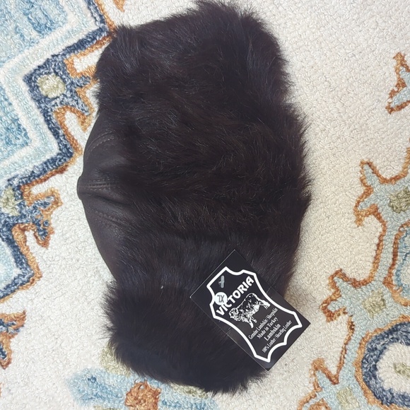 Brown Sheepskin Shearling Fur Winter Hat Leather Bucket Cossack - Picture 3 of 6